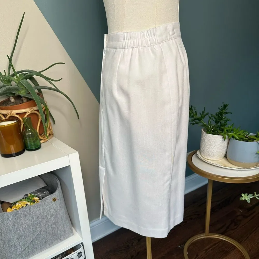 Vintage 90s Block Island Petites White Pencil Skirt High Waist Minimalist 12P - Picture 4 of 12